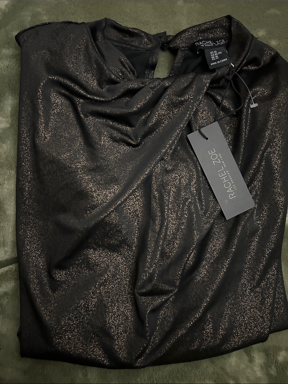Rachel Zoe Black with Bronze Sheen Long-Sleeve Metallic Top